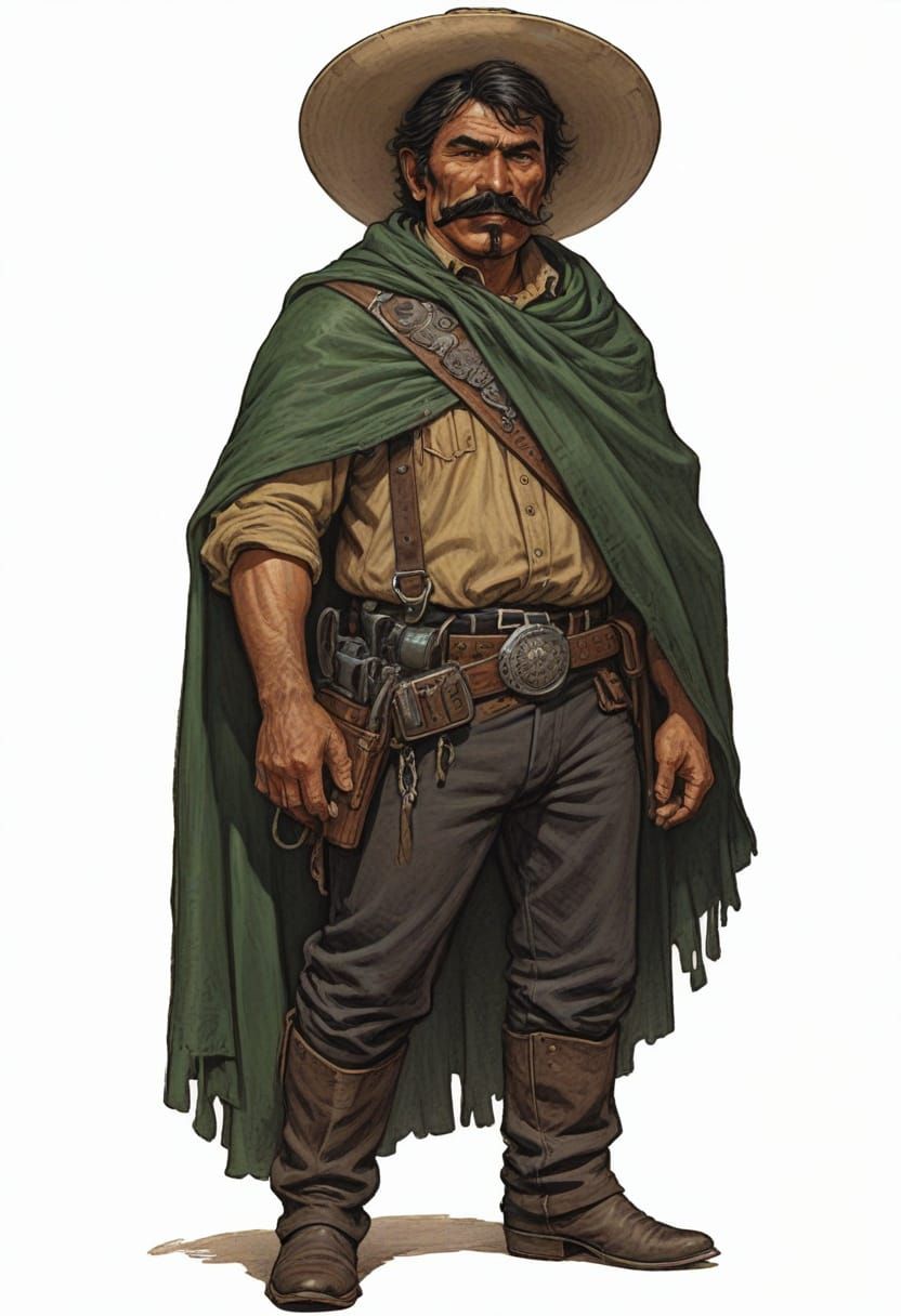 Unshaven Mexican Bandit from 1860 in Vivid Colors