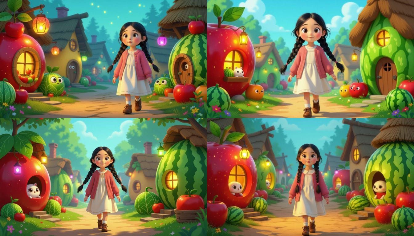 Magical Village Scene with Curious Inhabitants