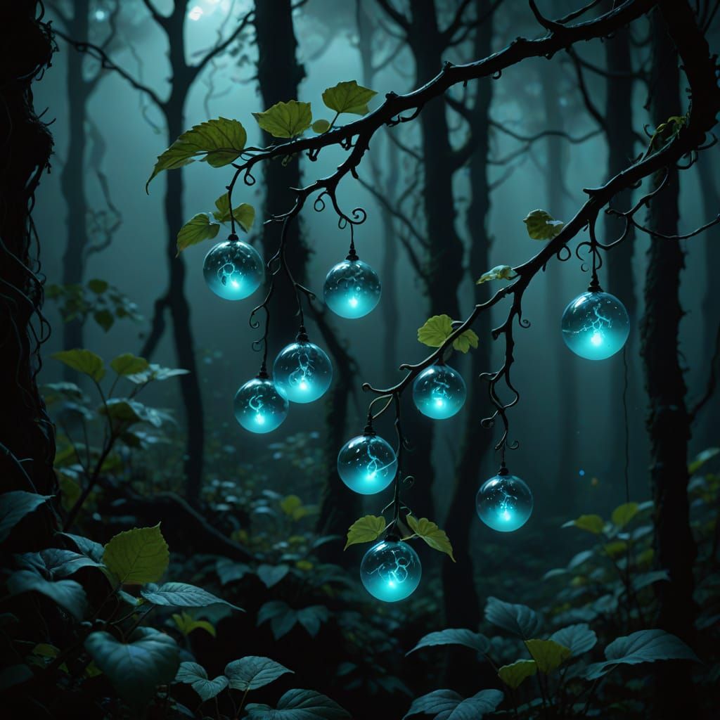 Luminous Vines in a Dreamlike Forest