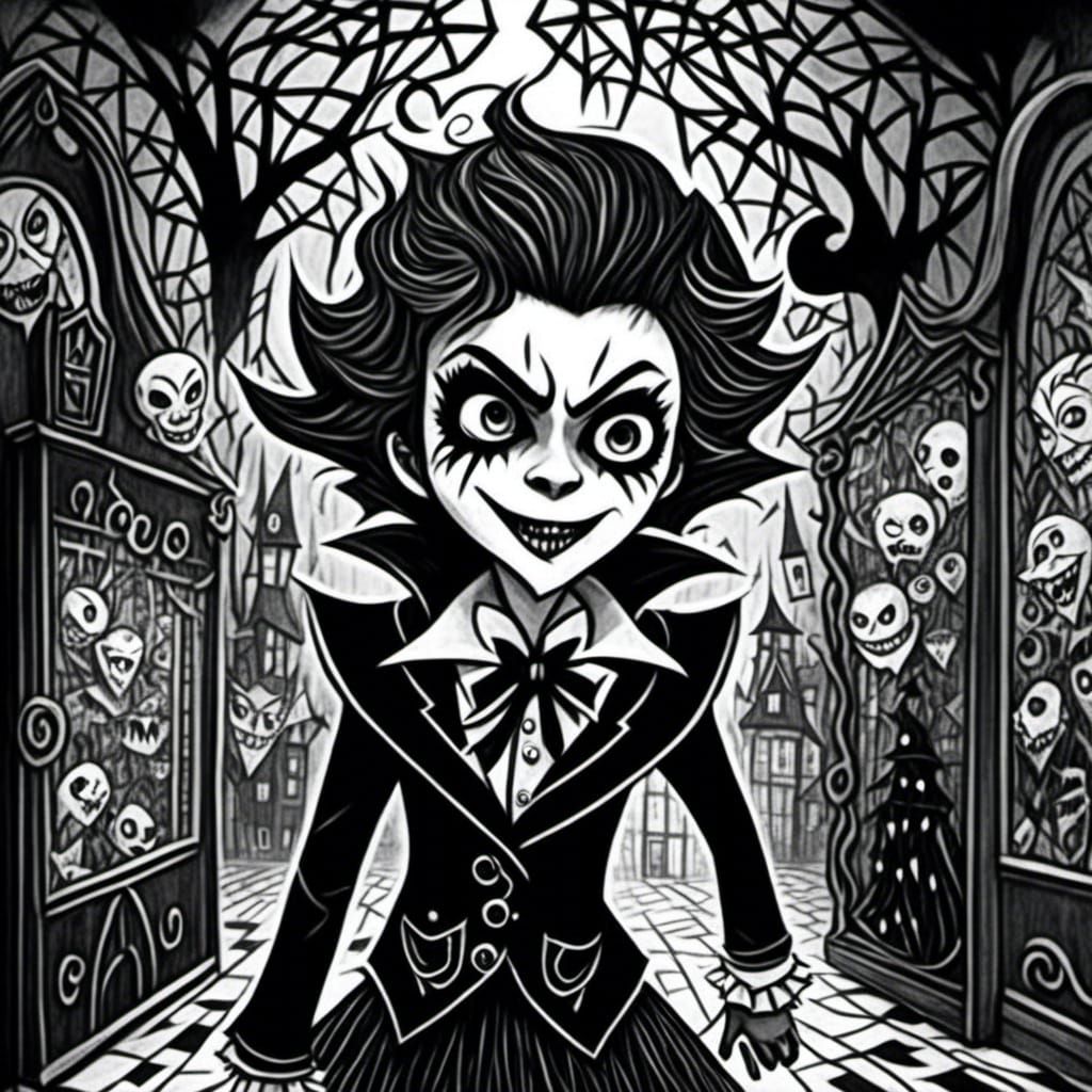 Vampire in Haunted House, Charcoal Style