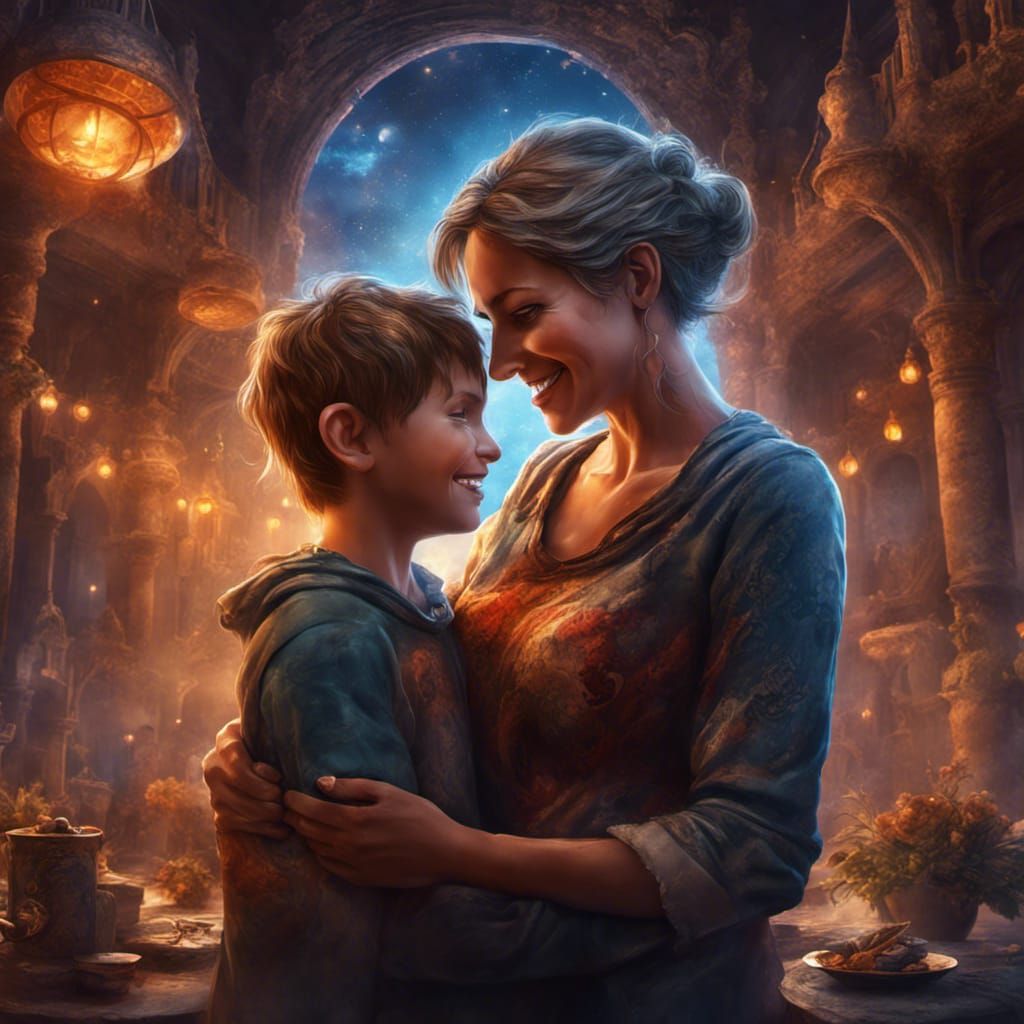 Happy Mother and Son Creating Art Together