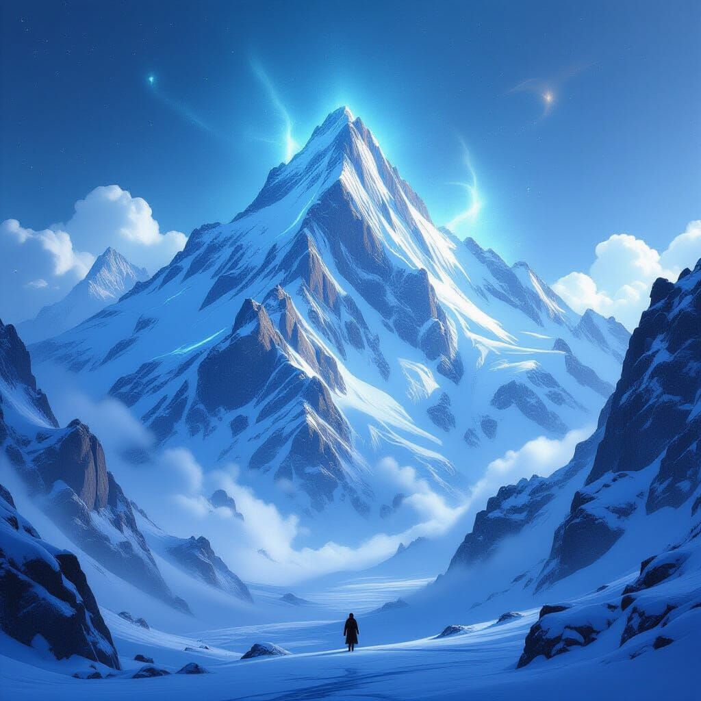 Majestic Mountain Range with Bioluminescent Snow