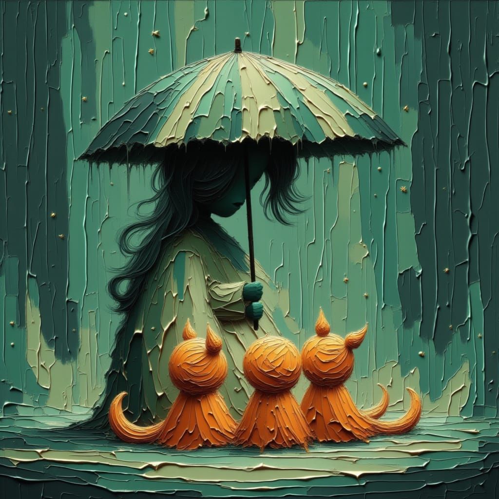 Giant Monster Shelters Fire Elementals: Ghibli-Style Scene