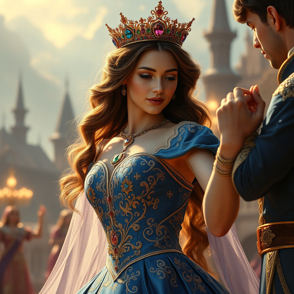 Queen Dancing with Prince in Mystical Kingdom