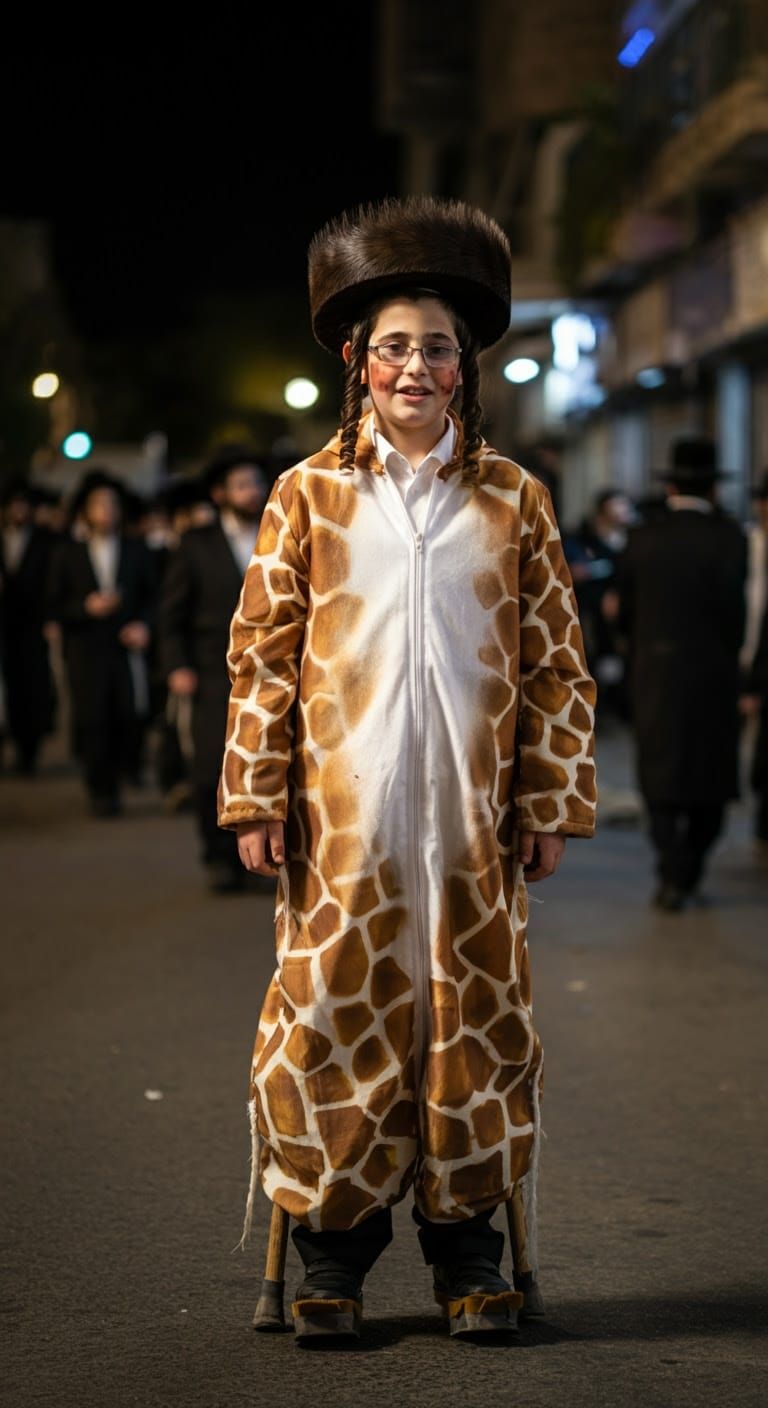 Chassidic Youth Celebrates Purim in Vibrant Giraffe Costume ...