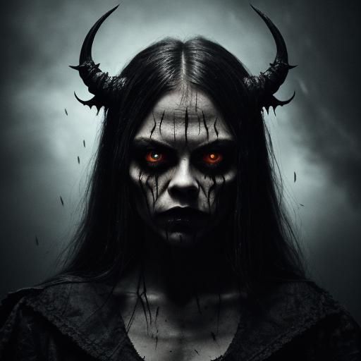 Dramatic Demon with Human Face in Gothic Horror Style