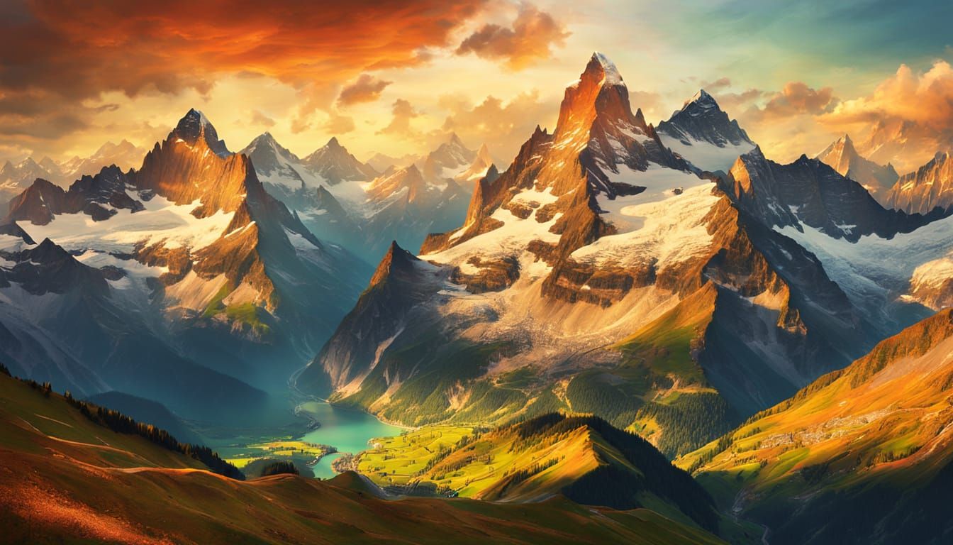 Breathtaking panoramic view of the Swiss Alps