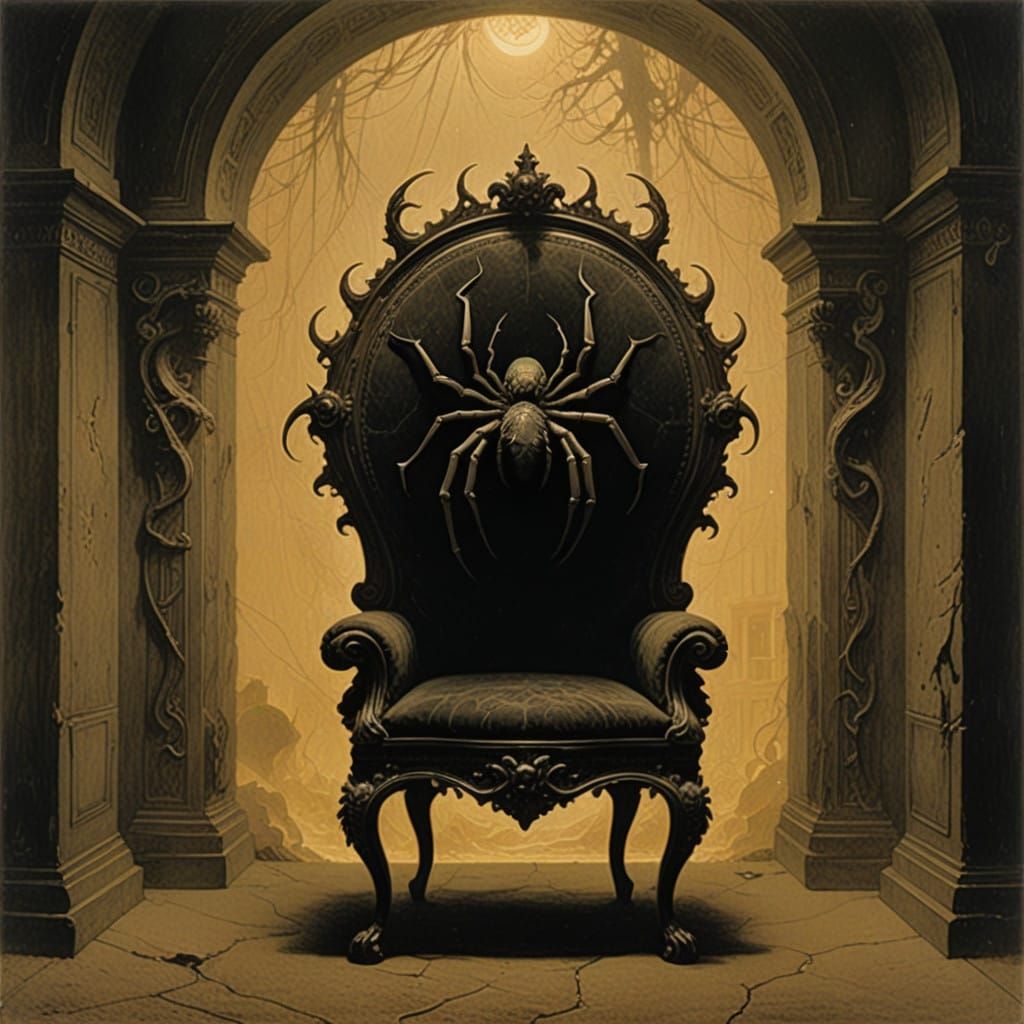 Gothic Spider Chair with Baroque Legs and Velvet Upholstery
