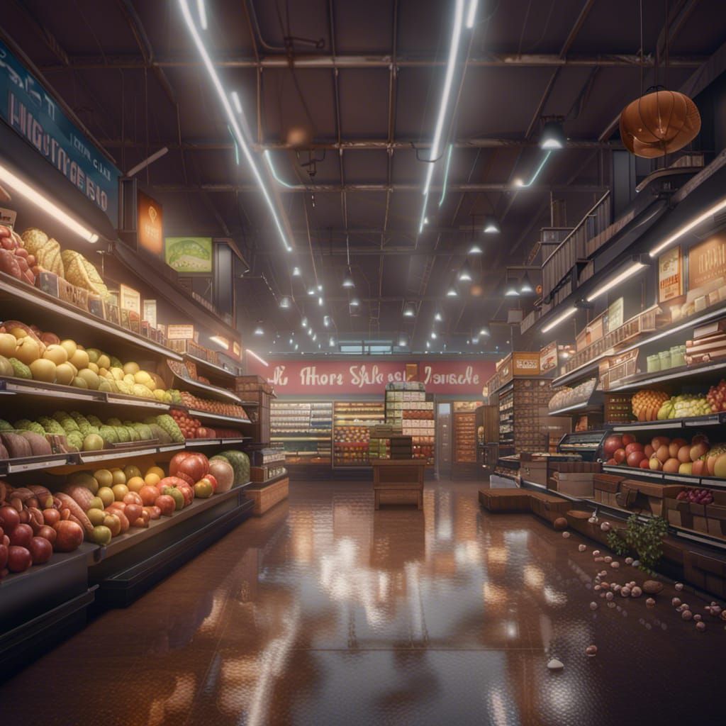 Rainy Evening at the Grocery Store: 3D Render