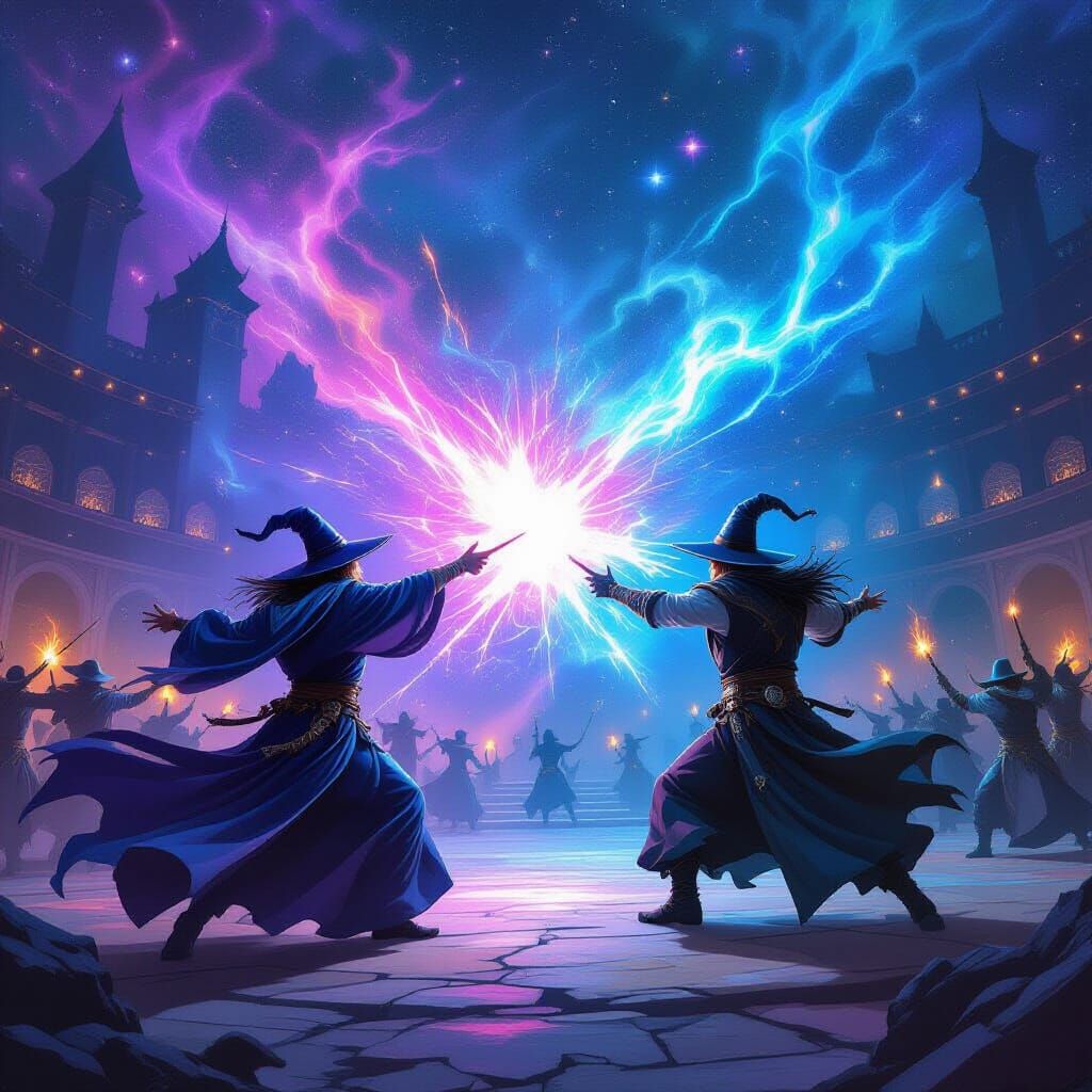 Magical Duels in Cosmic Arena - Fantasy Art