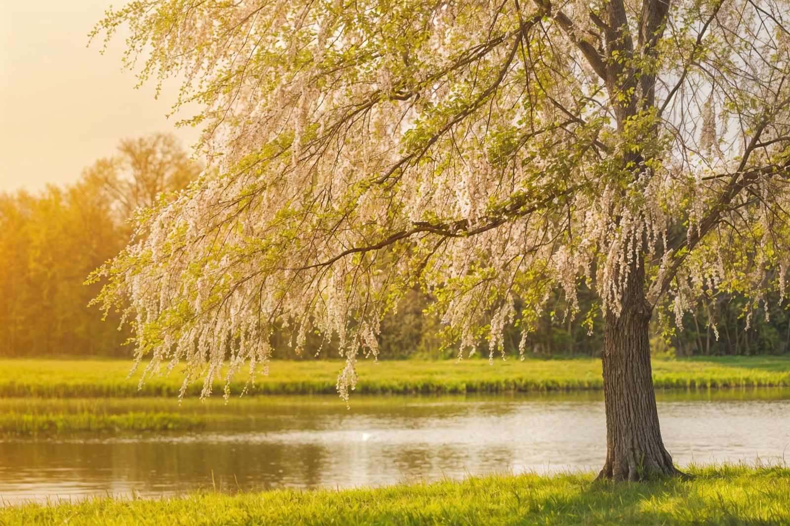 Golden Tree in Serene Sunlit Meadow