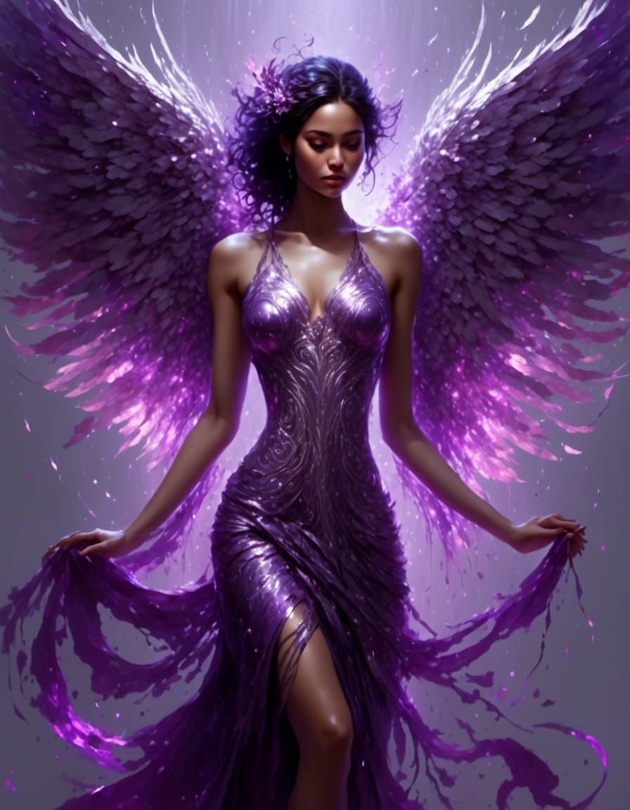 Winged Female Portrait in Luminous Colors