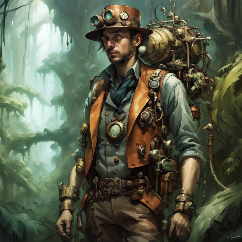 Steampunk Jungle Explorer in Anime Style