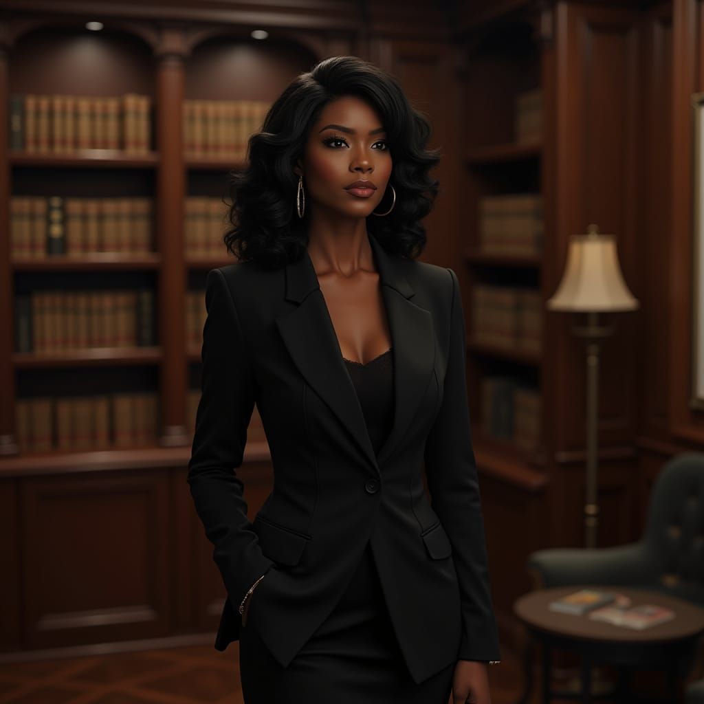 Professional Woman in Mansion Greeting Room at Night