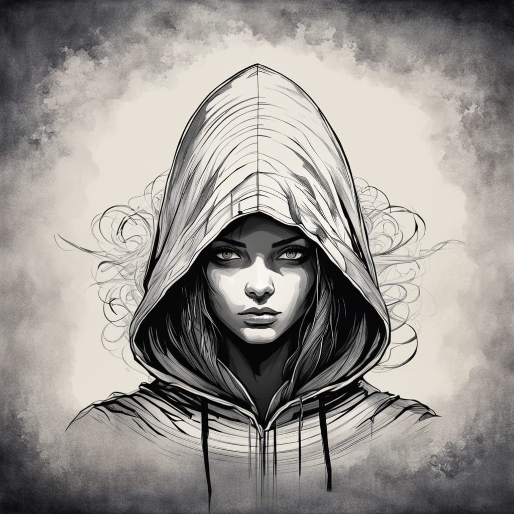 Hooded Faerie Girl in Graphic Dark Fantasy Style