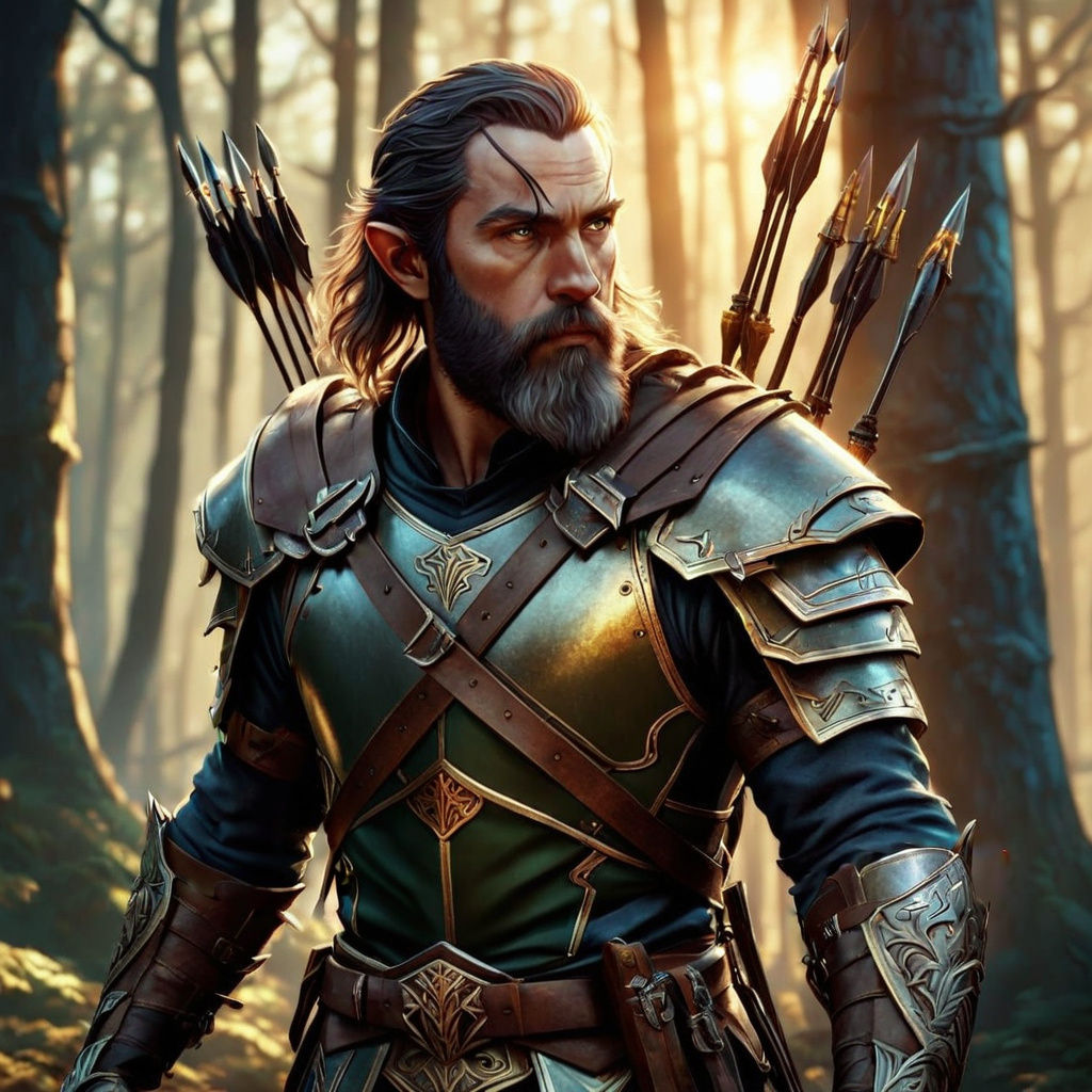 Half-Elf Warrior in Mystical Forest, Hyperrealistic Concept ...