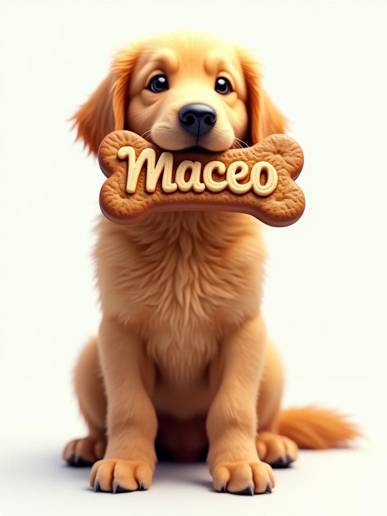 Golden Retriever with 'Maceo' Cookie, Fantasy Concept Art
