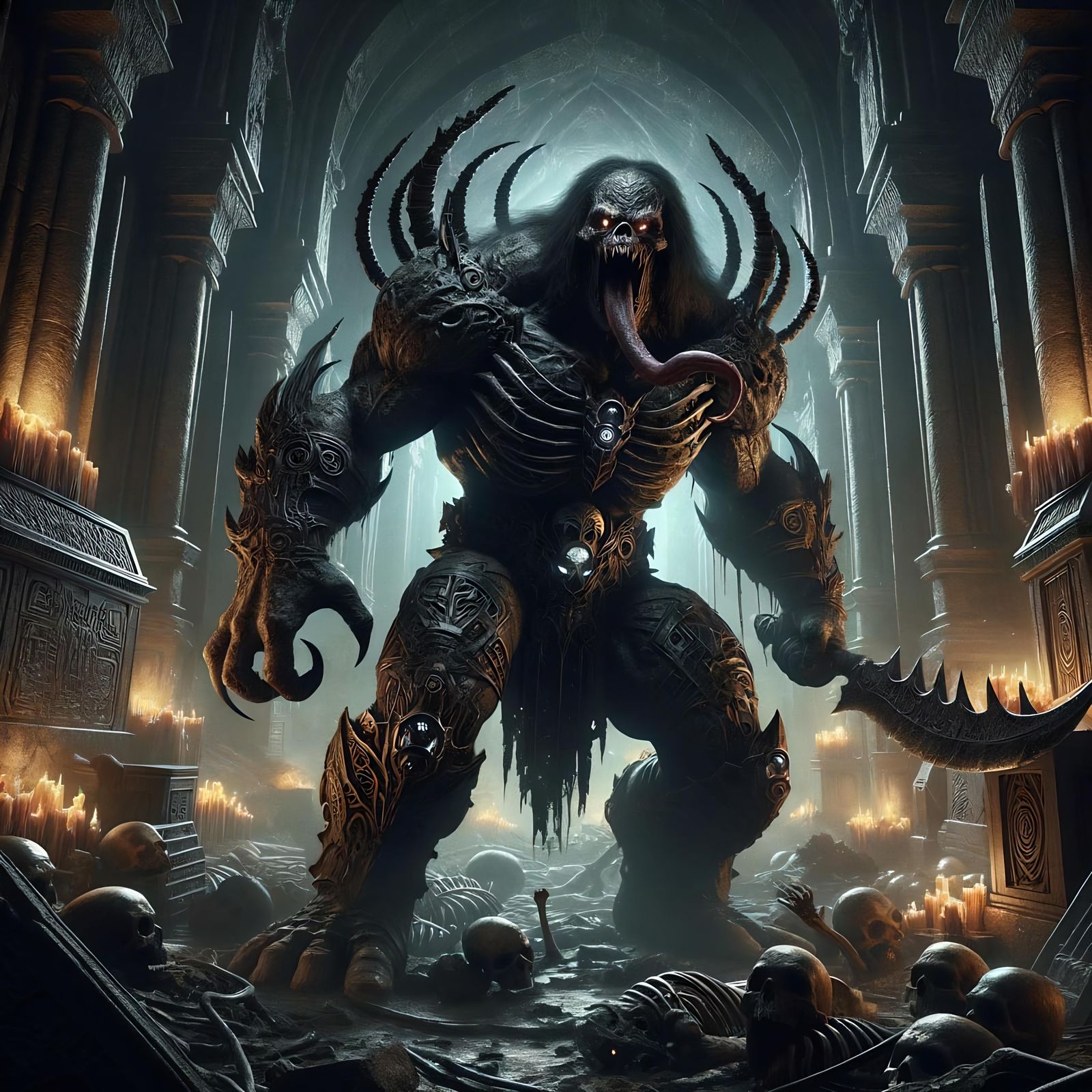 Epic Fantasy Necrothane in Dark Crypt