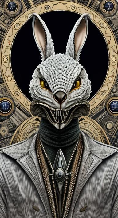 Surreal Robotic Rabbit in Fornasetti Style