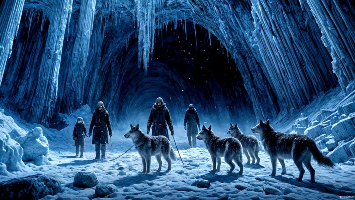 Eskimos Face Blizzard at Cave Entrance