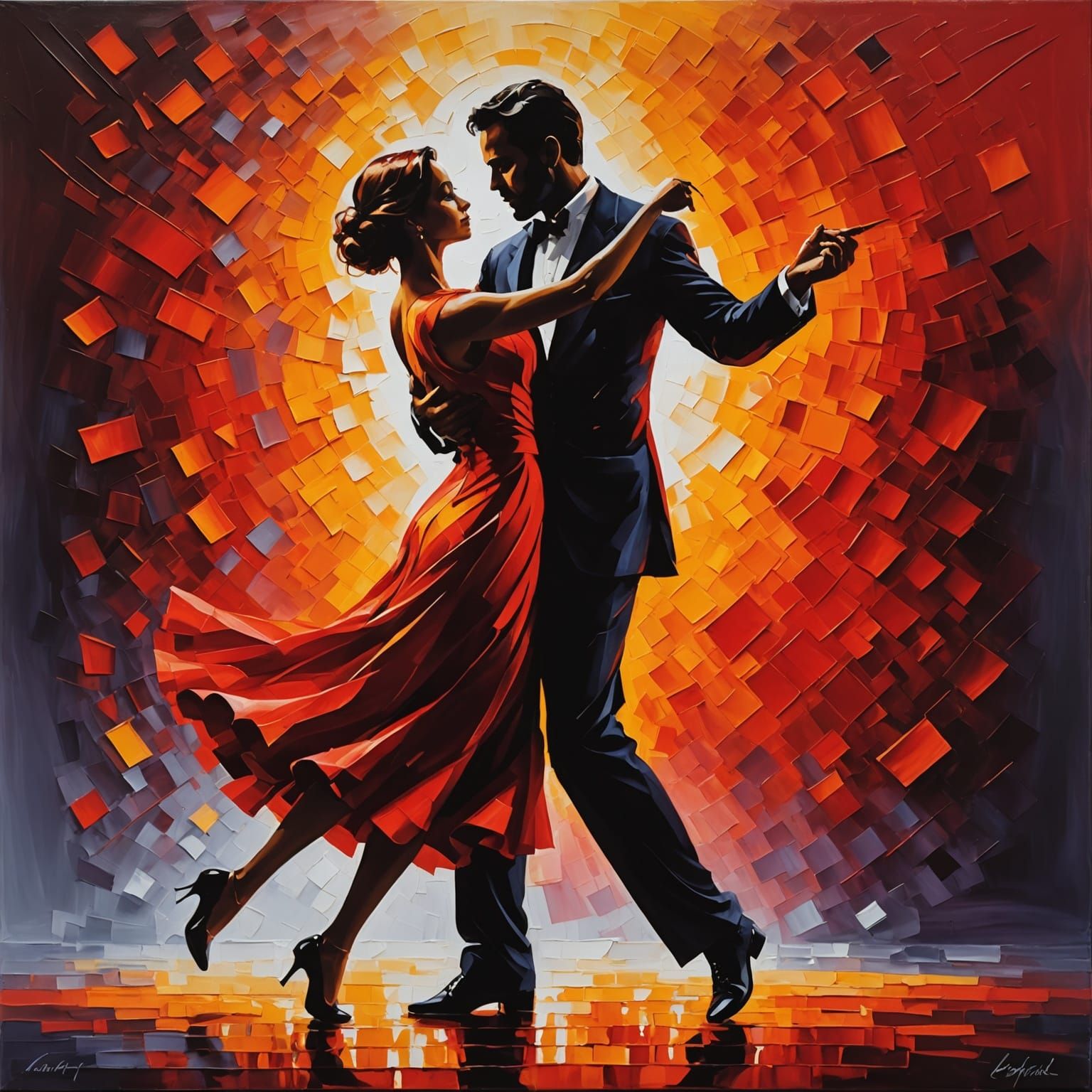 Romantic Tango Silhouette in Impasto Style
