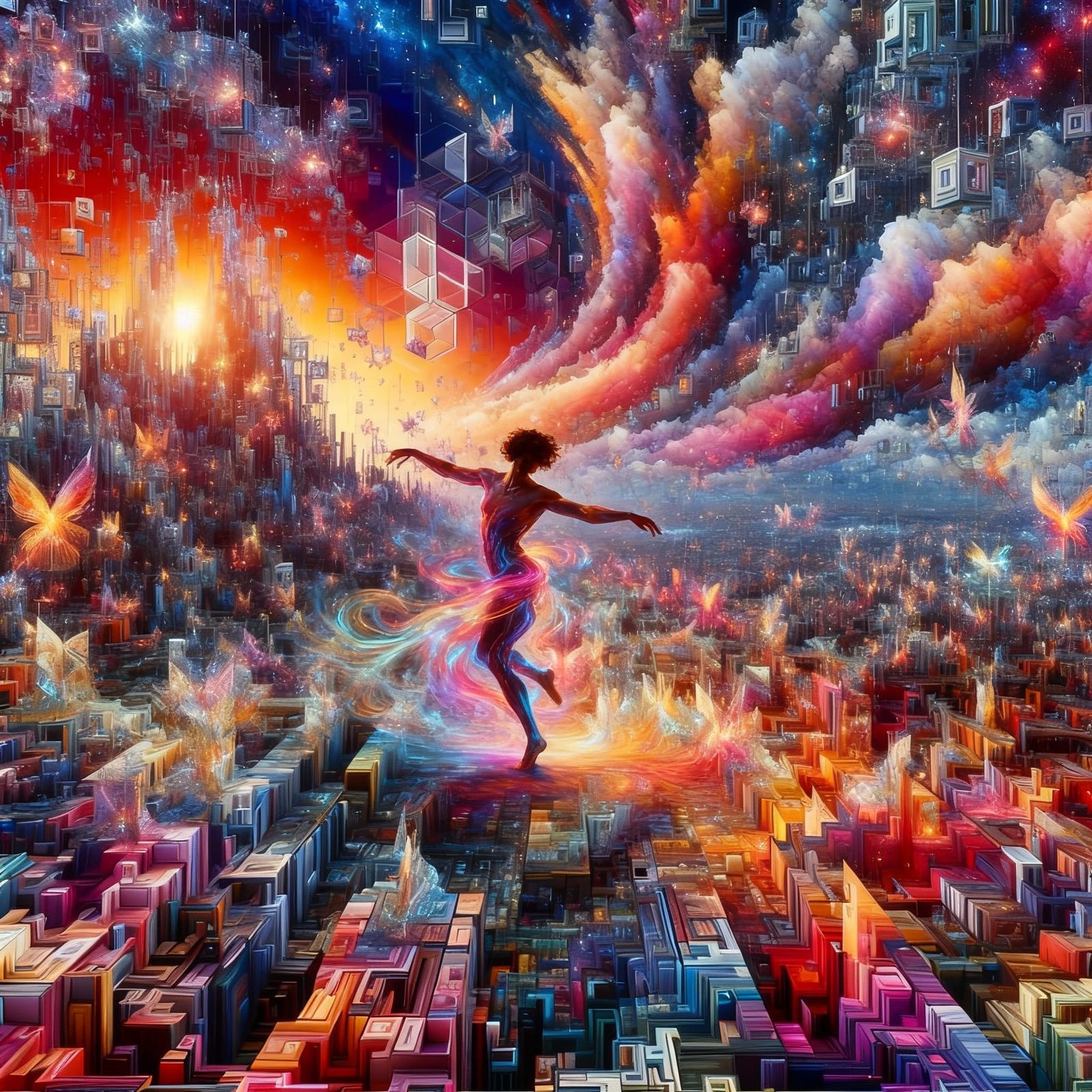 Vibrant Geometric Shapes Dance in Maximalist Digital Art