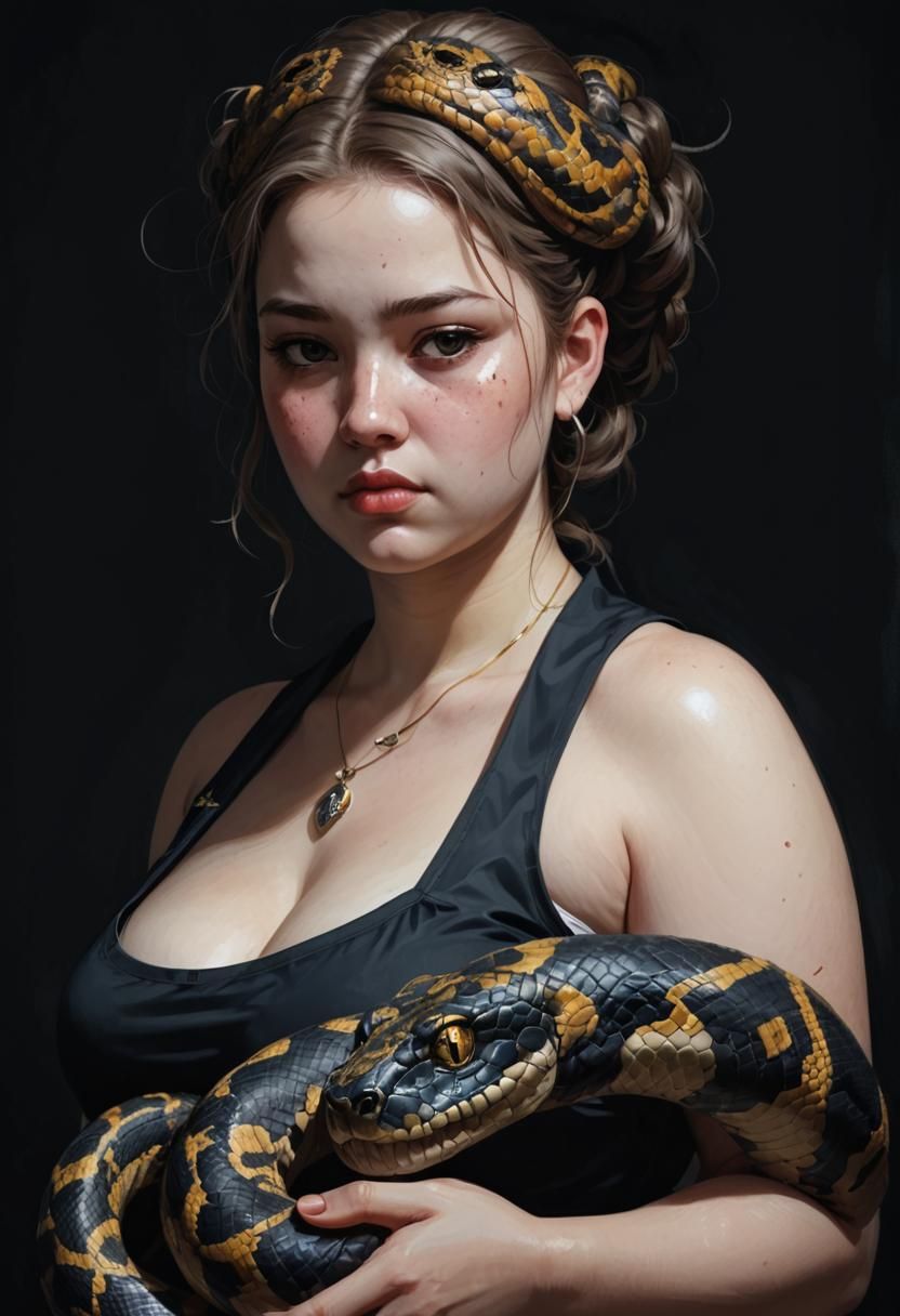 Teenage Portrait with Snake in Dark Fantasy Style