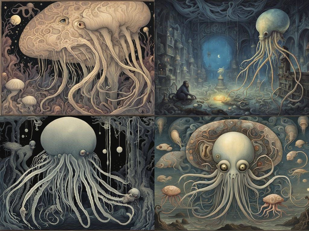 Grotesque Transmuted Creature in Vibrant Nocturnal Abstracti...