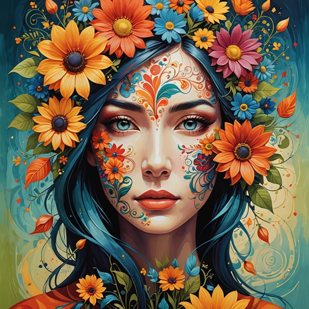 Whimsical Floral Face Concept Art