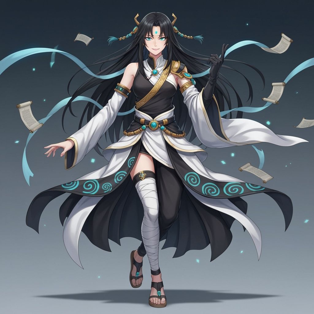 Confident Woman in Anime Style with Flowing Hair