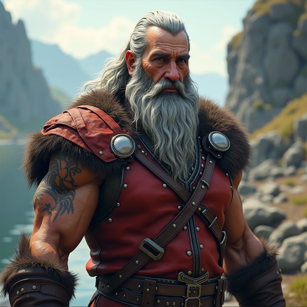 Viking Warrior in Crimson Vest, Cel-Shaded Style