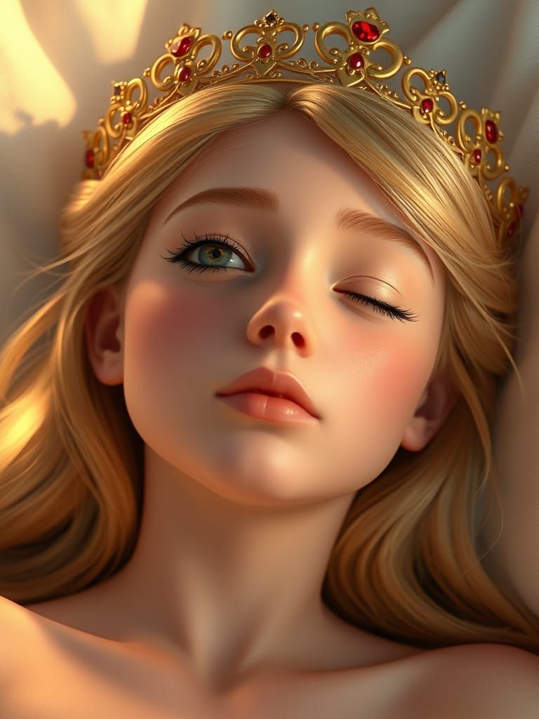 Serene Sleeping Beauty in Golden Radiance