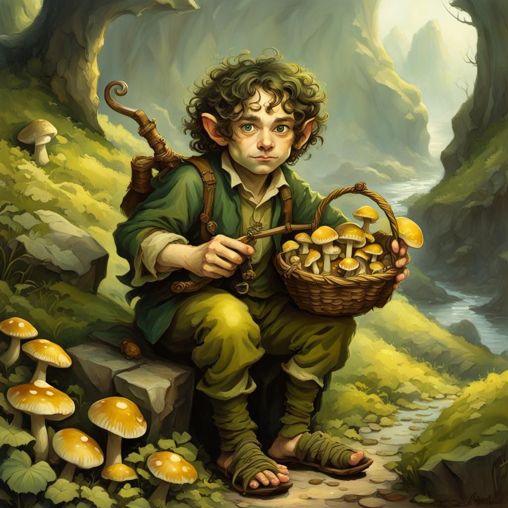 Halfling Portrait with Pipe and Mushrooms