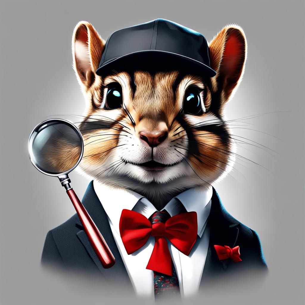 Chipmunk Detective in Suit, Detailed Digital Painting