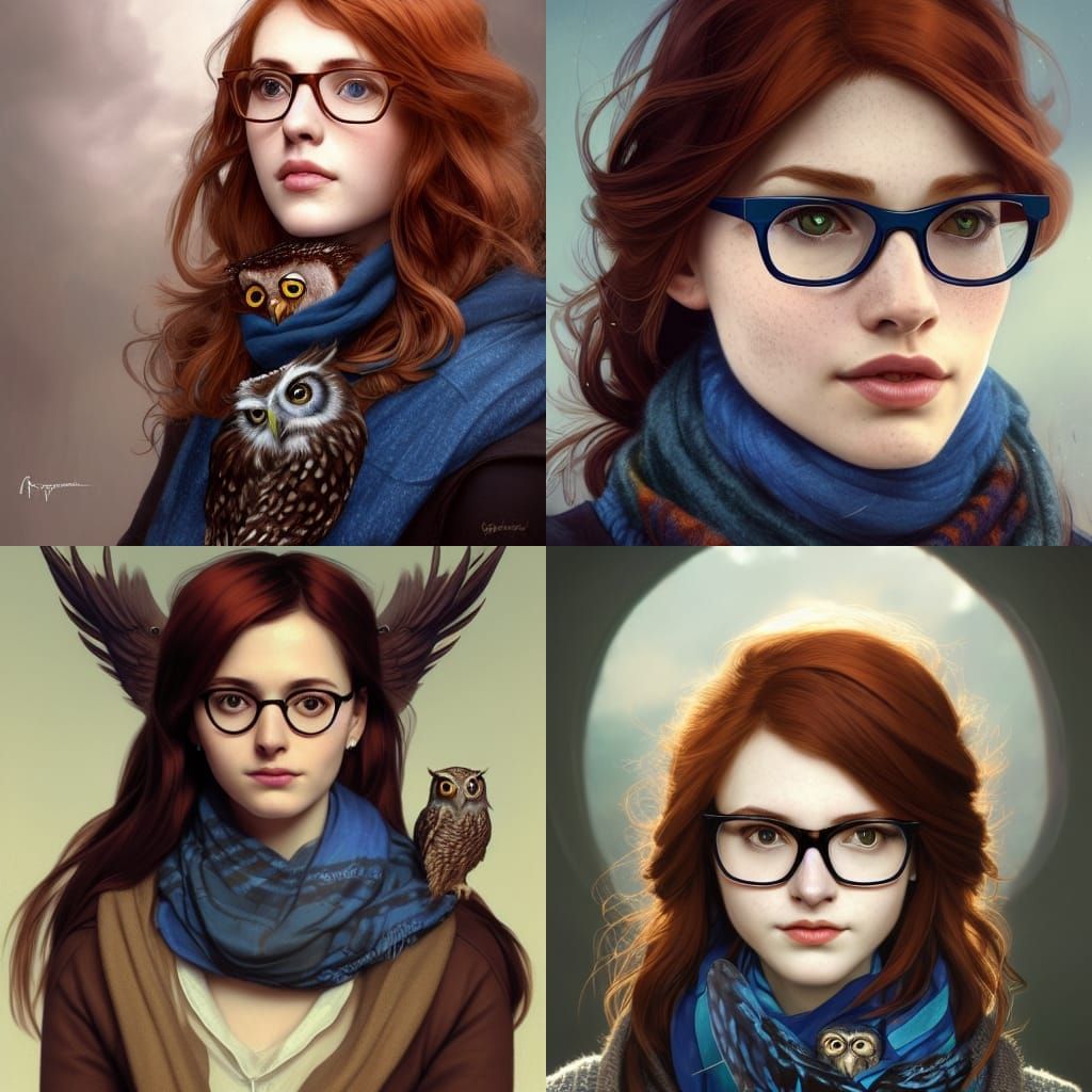 Auburn-haired Girl with Owl: Hyperdetailed Portrait