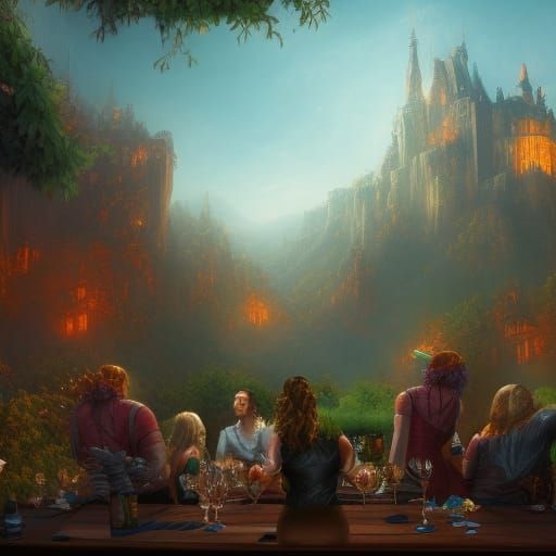 Fantastical Wine Party in Detailed Matte Painting
