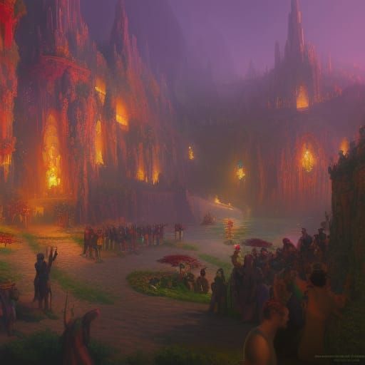 Fantastical Wine Party in Detailed Matte Painting