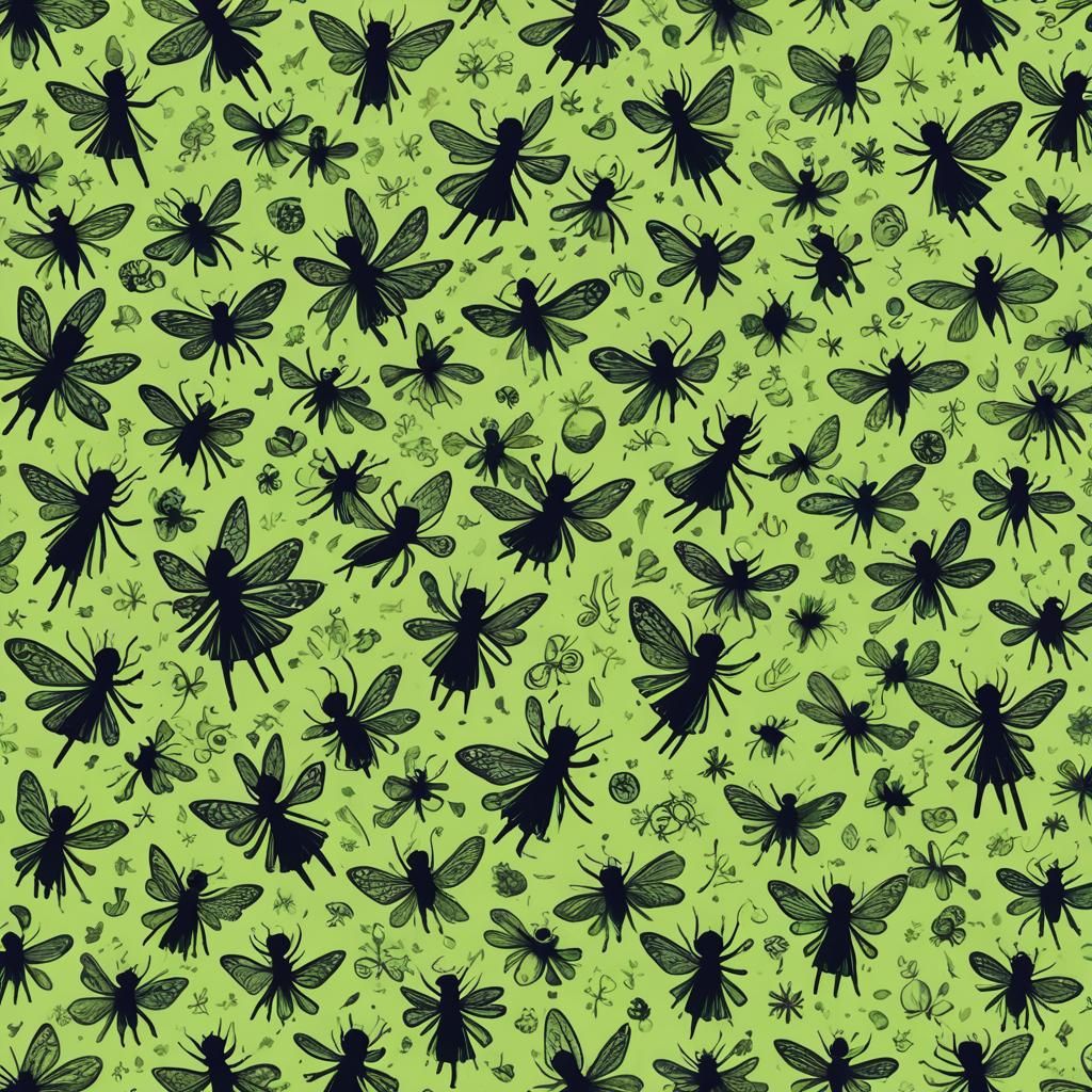 Dark Fairy Pattern on Lime Green