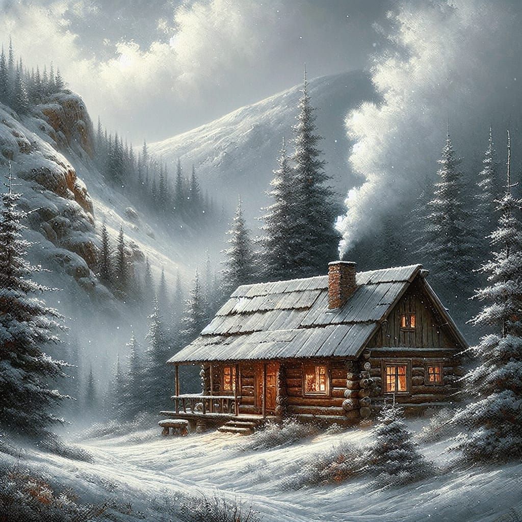 Cozy Winter Cabin in a Snowy Glen
