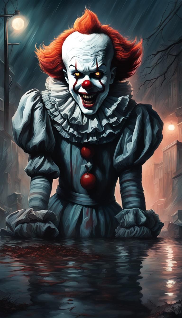 Creepy Clown in Foggy Street: Hyperrealistic Digital Art