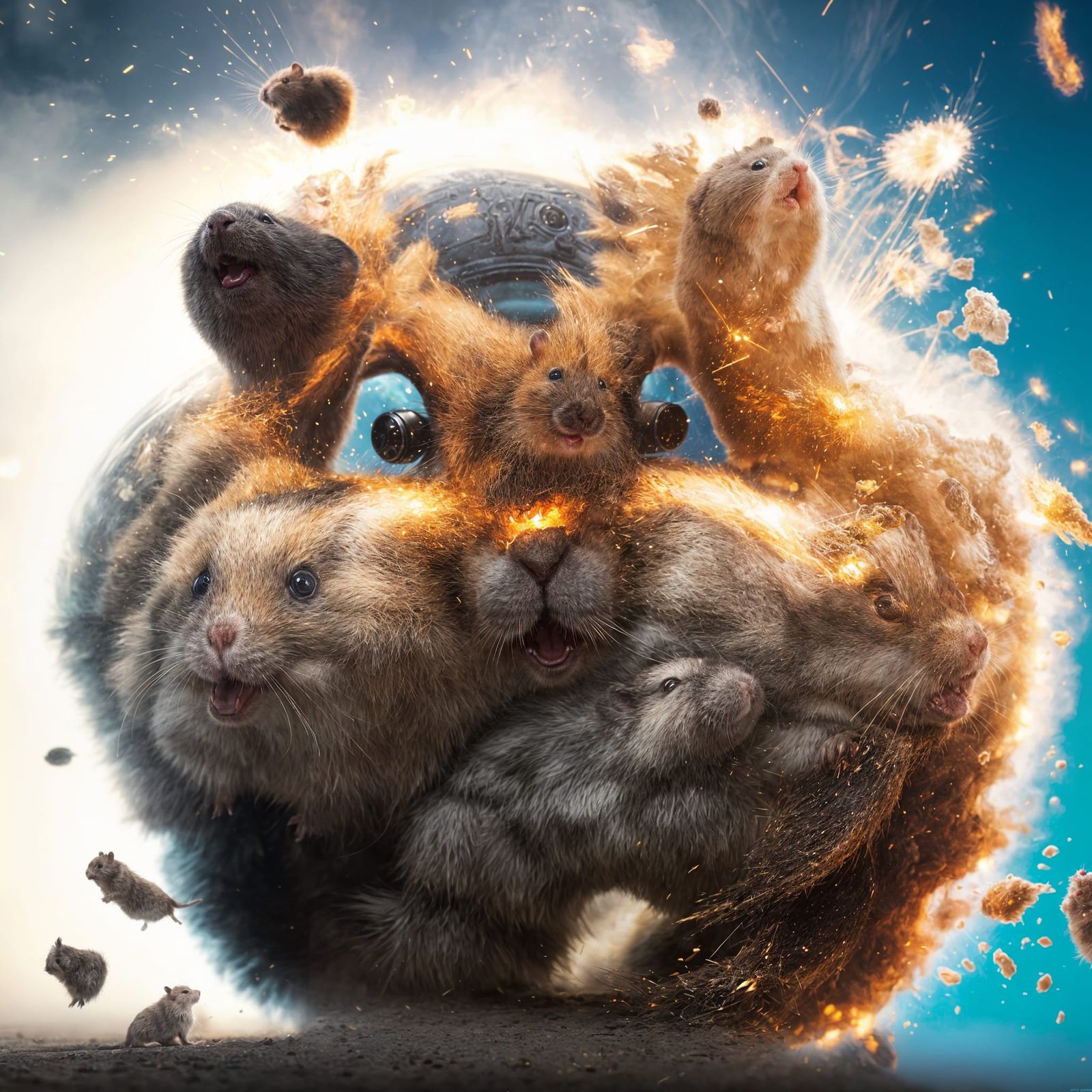 Dramatic Hamster Explosion: 3D Digital Illustration