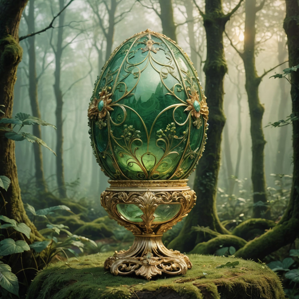 Surreal Ornate Faberge Egg in Abstract Green and Gold