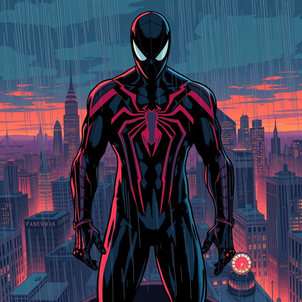 Gritty Noir Spider-Man Dominates Gotham City Skies