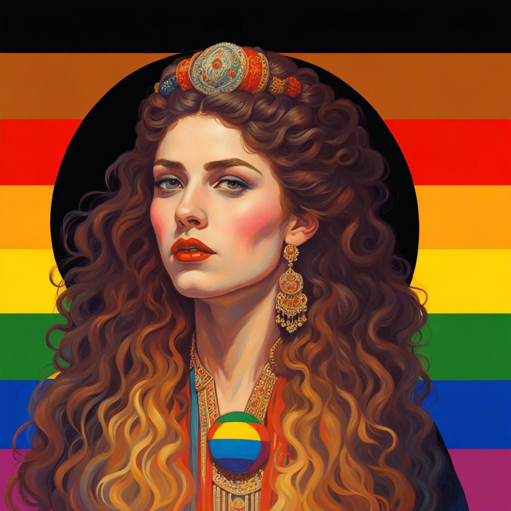 Stylish Dutch Woman with LGBTQ Flag, Art Nouveau Style