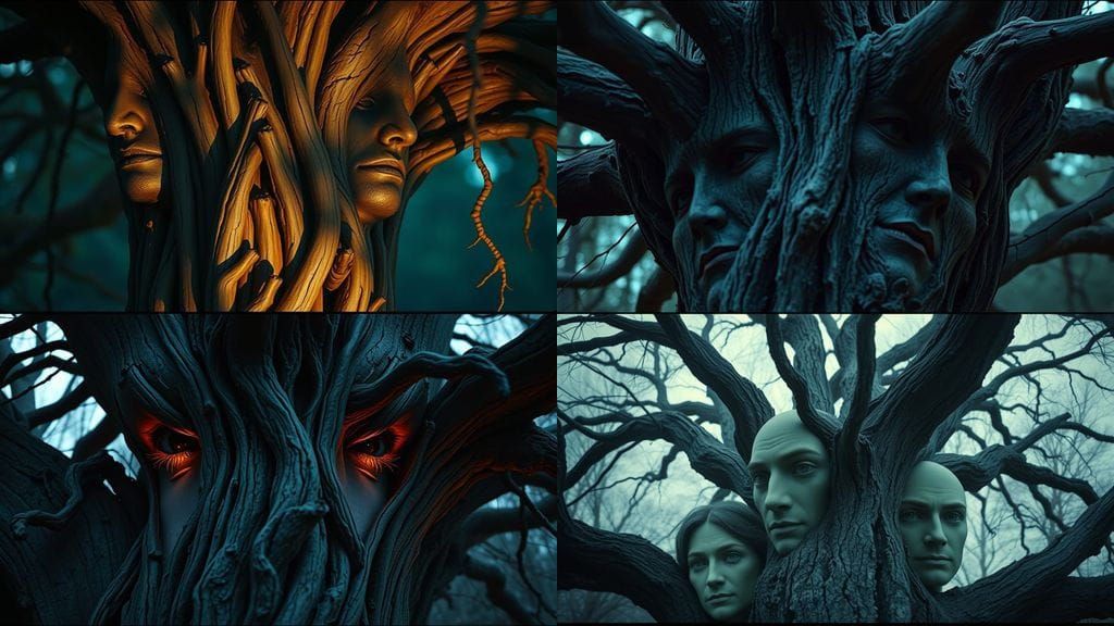Faces in Ancient Tree Form, Cinematic Film Still