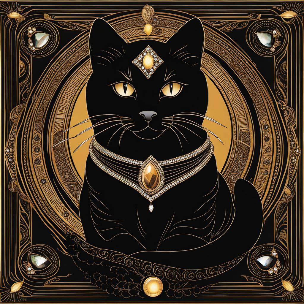 African American Goddess with Cats and Crystals