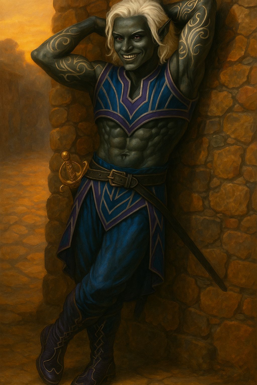 Handsome Drow Elf Rogue in Detailed Fantasy Oil Painting