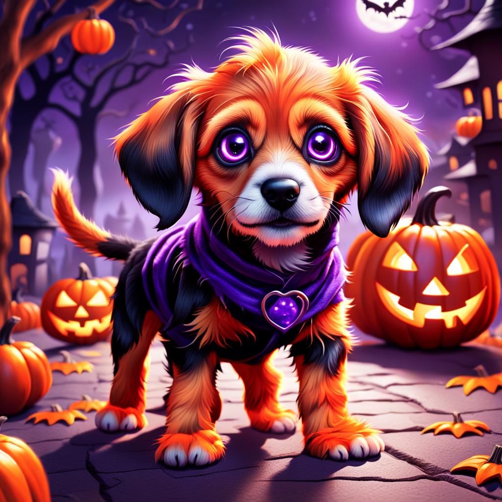 Adorable Hound Puppy Trick-or-Treating in 3D Digital Art