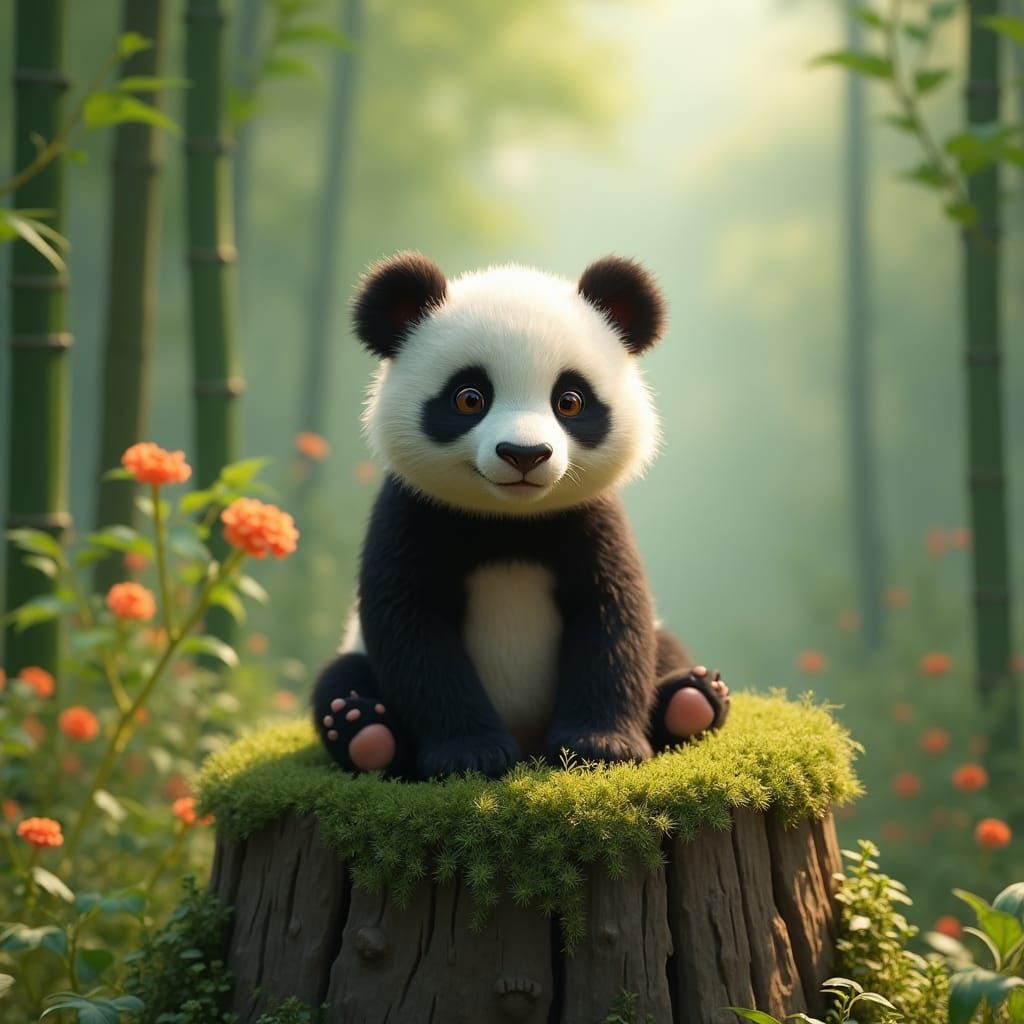 3D Model of Panda Cub in Bamboo Forest