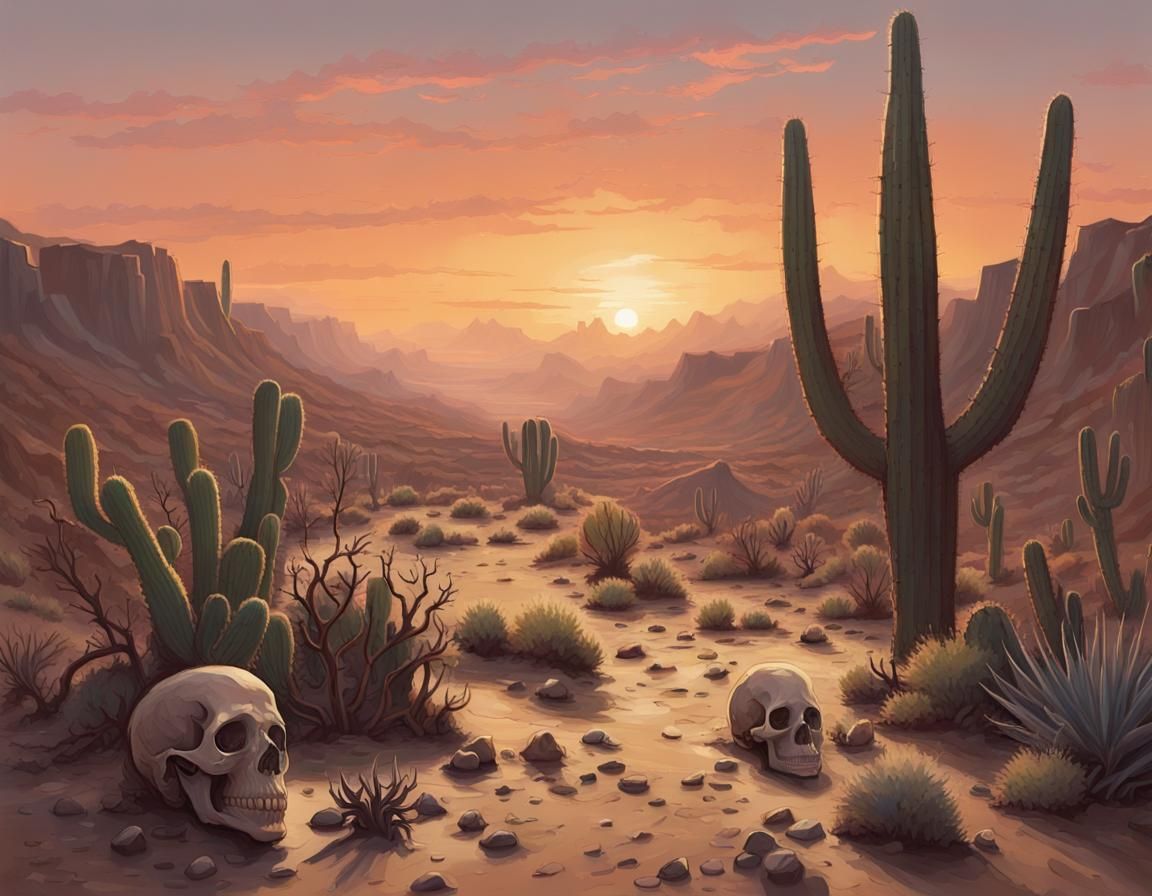 Stunning Desert Canyon Sunset with Skeleton